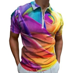 Regenboog Rose Half Zip-up Polo Shirts Voor Mannen Slim Fit Korte Mouw T-shirt Sneldrogende Golf Tops Tees 3XL