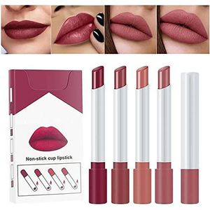 4 Kleuren Matte Little Smoke Lipstick Pack Set Tube Naakt Rode Lippen Langdurige Waterdichte -Nonstick Cup Lipgloss Intense Pigment, Lipstick Gift Set-01