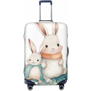 NONHAI Reisbagagehoes aquarel cartoon konijntjes met bladeren spandex kofferbeschermer wasbare bagagehoezen elastische krasbestendige bagagehoes beschermer past 45-70 cm bagage, zwart,