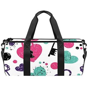 Palmboom patroon reizen duffle tas sport bagage met rugzak draagtas gymtas voor mannen en vrouwen, Love Hearts Lock Dots Patroon, 45 x 23 x 23 cm / 17.7 x 9 x 9 inch
