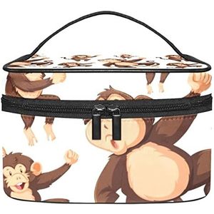 Groene Cannabis Marihuana Bladeren Patroon Make-up Tas voor Vrouwen Meisjes Cosmetische Tassen met Handvat Reizen Make-up Organizer Tas, Wild Bruin Dierenaap Patroon, 8.9x5.9x5.4 Inches, Make-up zakje