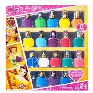 Disney-Prinses Belle 18-delige set met nagellak voor kinderen, op waterbasis, sneldrogend en afpelbaar, perfect voor feestjes en logeerpartijen vanaf 3 jaar, van Townley Girl