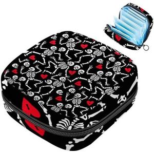 MUOOUM Halloween Skelet Liefde Hart Maandverband Opbergtas Draagbare Menstruatie Tas Voor Vrouwen Tiener Meisjes Menstruatie Cup Pouch Nursing Pad Houder