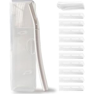 Ruimooto Wenkbrauwscheerapparaat met 10 stuks roestvrij scheermesjes, gezichtshaarverwijderaar voor vrouwen van hoogwaardig metaal, wenkbrauwtrimmer, gezichtsscheerapparaat voor wenkbrauwen en