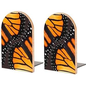 Oranje Monarch Vlinder Vleugels Grote Boekensteunen Houten Boek Stand Non-Skid Boek Houder Leuke Boek Organizer Voor Planken
