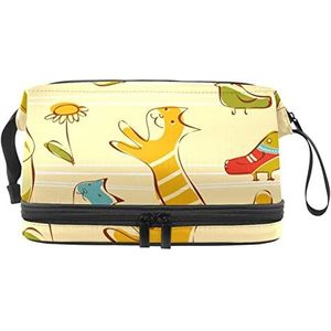 Dubbellaags Cosmetische Tas Katten Draagbare Make-up Tas Reizen Organizer Pouch Voor Vrouwen Meisjes Toiletries Tassen, Meerkleurig, 27x15x14 cm/10.6x5.9x5.5 in, Make-up zakje