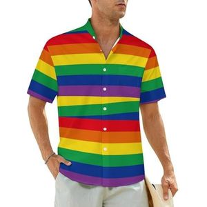 Regenboog Color Line Stroke Heren Shirts Korte Mouw Strand Shirt Hawaii Shirt Casual Zomer T-Shirt 4XL
