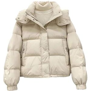 Dikke, Gewatteerde Jas Met Capuchon for Dames, Warme, Losse Pasvorm, Korte Parka(White,XXX-Large)