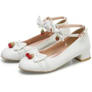 Lolita Damesschoenen, modieus, cosplay, party, prinses, lage hak, Mary Jane, vlinderknoop, blokpumps, glanzende aardbeien, decoratie schoenen, roze, 36 EU