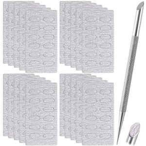 HINZIC Roestvrij Staal Nagelriem Pusher Gereedschap Dual Ended Cuticle Remover Zelfklevende 240 Grit Schuurpapier Vellen Nail Care Vervanging voor Vrouwen Meisjes