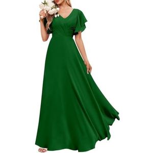 Chiffon bruidsmeisjesjurken voor dames, met split, baljurken, cocktailjurken, grote maten, Emerald Groen, 32