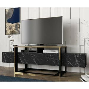 Dmora Callisto Meubels, woonkamerkast, lage kast voor tv, wandbasis, 160 x 46 x 50 cm, zwart en goud