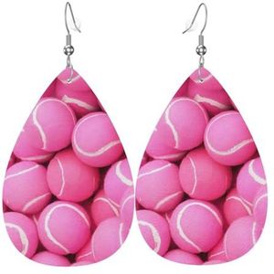 Heldere roze tennisballen bedrukt lederen oorbellen, hart mode vrouwen oorbellen, lichtgewicht oorbellen voor vrouwen, Eén maat, Sterling zilver, Geen edelsteen