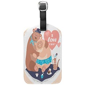 Roze beer liefde lederen bagage koffer tag ID label voor reizen (3 stuks)