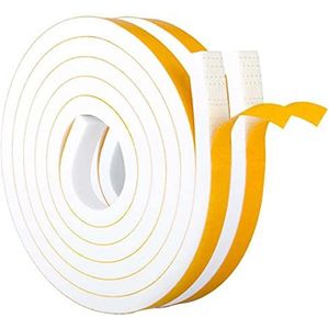 Afdichtingstape, zelfklevend, voor deuren en ramen, schuimtape, schuimstrip, deurafdichting, rubberen afdichtstrip, geluidsisolatie, stootzegel, 12 x 10 mm (B x D), 4 m, wit
