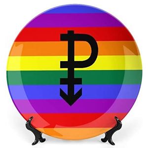 Pansexual Vlag LGBT Pride Bone China Plaat met Stand Ronde Decoratieve Plaat Vintage Thuis Wobble Plaat