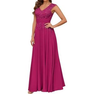 Vrouwen Dubbele V-hals Moeder Van De Bruid Bruidegom Jurken Chiffon Kant Applicaties Formele Avond Grootmoeder Jassen ZM206, Fuchsia, 32