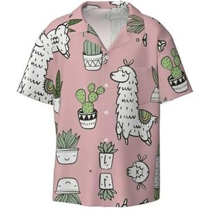YJxoZH Alpaca en Cactus Print Heren Jurk Shirts Casual Button Down Korte Mouw Zomer Strand Shirt Vakantie Shirts, Zwart, 3XL