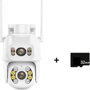Bewakingscamera, Dual Lens PTZ-camera 8MP 4K Bewakingscamera Dual Screen Beveiliging Portection Auto Tracking 1080P Beveiliging CCTV Cam(8MP With 32GB)