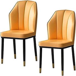 GEIRONV Eetkamerstoel set van 2, PU lederen keuken woonkamer lounge toonbank stoelen waterdicht met metalen poten zijstoel Eetstoelen (Color : Yellow, Size : 92 * 46 * 43cm)