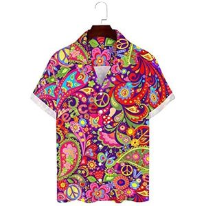 Abstract vredessymbool paddestoel en paisley heren Hawaiiaanse shirts korte mouw Guayabera shirt casual strand shirt zomer T-shirts 2XL
