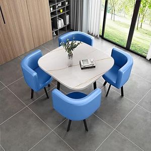 Vierkante eettafelset met stoelen, zakelijke eettafelset, ruimtebesparend meubilair, moderne zakelijke onderhandeling, eettafel en stoelcombinatie, geschikt voor lounge, woonkamer (Bright Blueleath