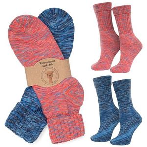 MOUNTREX® Alpaca-sokken, wollen sokken voor dames en heren, wintersokken, warme huissokken, thermosokken, dun, knusse sokken, 2 paar, roze/blauw, 35-38 EU