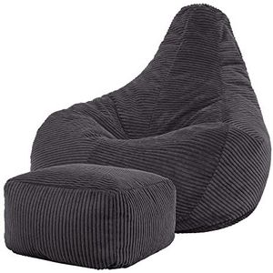 icon Dalton Cord Recliner Zitzak Stoel en Voetenbank, Houtskoolgrijs, Grote Lounge Stoel Gaming Zitzakken voor Volwassenen met Vulling Inbegrepen, Jumbo Cord Volwassenen Zitzak, Boho Decor Woonkamer