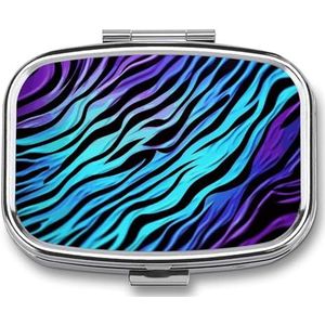 Paars, blauw, groen, camouflage, zebrastrepen, pillendoos, 2 compartimenten, vierkante pillendoos met spiegel, metalen pillenorganizer, reispillendoos, mini-medicijnopbergdoos voor zakportemonnee