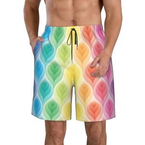 FRGMNT Alpaca Print Sneldrogende Zwemshorts voor heren, strand, korte plank, spa-broek, rekbare sportbroek, surfshort, Regenboog Kleuren Gradient Leaf, XXL