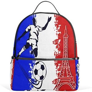 BIGJOKE Rugzak Voetbal Frankrijk Eiffeltoren Grote Capaciteit Casual Gedrukt School Schoudertas Dagtas voor Reizen Vrouwen Volwassenen Jongens Meisjes Mannen