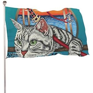 Ninja kat grappige vlaggen banner met messing doorvoertules voor buiten binnen tuin 35x59 inch