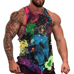 Ademend Psychedelische Kleurrijke Graffiti Mannen Tank Top Grafische Mouwloze Bodybuilding Tees Casual Strand T-Shirt Grappige Gym Spier