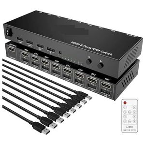 KVM-switch, 8-in-1-out-switch, actieve monitor, muis, toetsenbord, switcher 4K30Hz