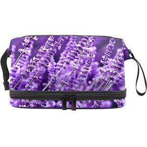 Grote capaciteit reizen cosmetische tas,Lavendel paarse bloem Mauve, make-up tas,Waterdichte make-up tas organisator, Meerkleurig, 27x15x14 cm/10.6x5.9x5.5 in