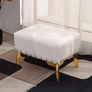 Ottomans Voetenbankje Schoenenwisselkrukje, Ottoman Accent Voetenbankje met Gemakkelijk te Reinigen PU Lederen Beklede 40cm Kleine Bank Sofa Stoel, Antislip Metalen Poten, Draagvermogen 15(White)