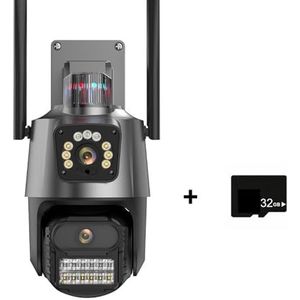 Bewakingscamera, 9MP 4K HD IP Camera Drie Lens Dual Screen PTZ Camera Auto Tracking Beveiliging CCTV Camera 4MP P2P Video Surveillance(4MP Add 32G)