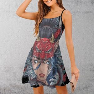 Mystic Geisha Zomerjurk voor dames, strandjurk, spaghettibandjes, mini-mouwloze print, zonnejurk