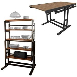 BLUMIE Modulaire tafel (L120 x B 78 x H 77,5 cm) om te zetten in een plank, industriële stijl, kleur walnoot