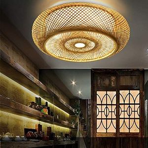 Plafondlamp vintage plafondlamp hout bamboe lantaarn slaapkamerlamp creatieve handgemaakte rotan hanglamp E27 x 3 handgemaakte lampenkap eetkamer woonkamer keuken café bar, 60 cm