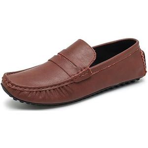 Kanggrei Loafers for heren Casual Penny Slip-on schoenen Zachte rijmocassins Schoenen Loafers for heren Lichtgewicht comfortabel (Color : Red, Size : 43 EU)