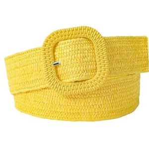 NihaoWXM Stro geweven riem mode zomer brede gevlochten riem taille riem band gevlochten riem dames (geel)