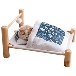 Hondenmand Kat Bed Houten Ligstoel Hangmat Winter Warm Kat Dekbed Leuke Kitten Katten Huis Huisdieren Bedden Kleine Honden Huisdierbed (Color : Blue, Size : 53X47X13cm)