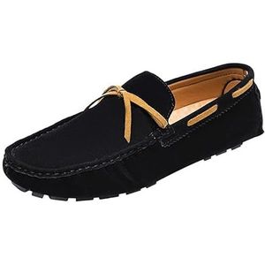 Loafers for heren Suede Vamp Rijstijl Loafer Bootschoenen Flexibele platte hak Antislip Casual instappers (Color : Black, Size : 39 EU)