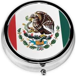 Leuke vlag van Mexico draagbare pillendoos - ronde pillenorganisator, doseerkoffer, 3 compartimenten medicijnpillendoosje voor reizen, kleine pillendoos voor portemonnee en zak