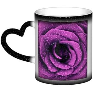 XDVPALNE Paarse roos bedrukt, keramische mok warmtegevoelige kleur veranderende mok in de lucht koffiemokken keramische beker 330 ml