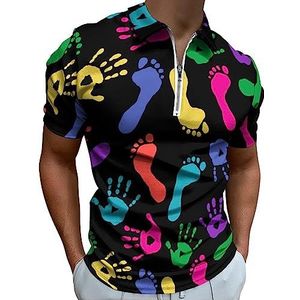Kleurrijke Voetafdrukken En Handen Polo Shirt Voor Mannen Casual Rits Kraag T-shirts Golf Tops Slim Fit