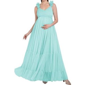 AHERKLL Puffy Tule Robe Zwangerschap Jurk Voor Fotoshoot 3D Bandjes Lingerie Baby Douche Zwangerschap Fotografie Dressing HAH058, Turkoois, 36