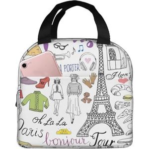 SUUNNY Franse Parijs Tour Eiffeltoren Print Geïsoleerde Lunch Bag Tote Bag, Warmte Lunchbox Koelere Thermische Tas voor Werk