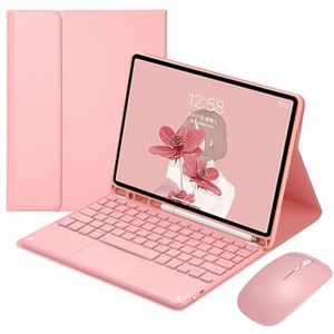 Toetsenbordhoes voor Samsung Galaxy Tab S7 FE 12.4 inch 2021, Ingebouwde Potloodhouder, Magnetisch Afneembaar Draadloos Toetsenbord met Bluetooth Muis,Roze